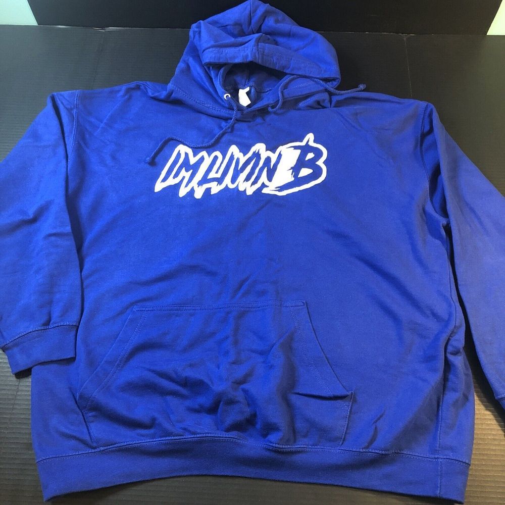 "Im Livin B" Men's Blue Cotton Blend Hoodie [Size‎ XXL] Graphic RN 153373